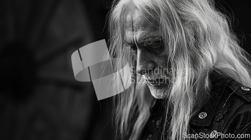 Image of Old Persian Man with Blond Straight Hair Goth style Illustration.