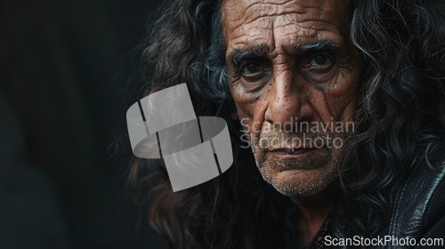 Image of Old Persian Man with Brown Curly Hair Goth style Illustration.
