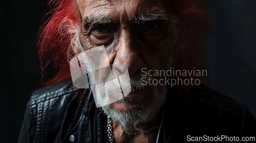 Image of Old Persian Man with Red Straight Hair Goth style Illustration.