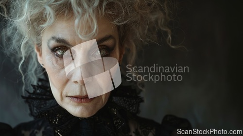 Image of Old Persian Woman with Blond Curly Hair Goth style Illustration.