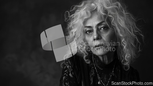 Image of Old Persian Woman with Blond Curly Hair Goth style Illustration.