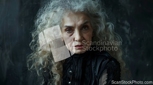 Image of Old Persian Woman with Blond Curly Hair Goth style Illustration.