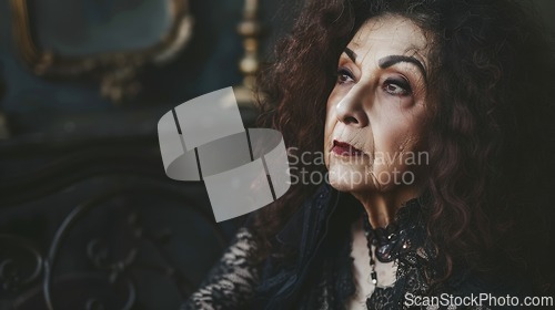 Image of Old Persian Woman with Brown Curly Hair Goth style Illustration.