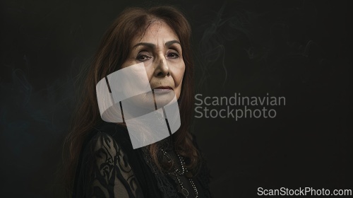 Image of Old Persian Woman with Brown Straight Hair Goth style Illustration.