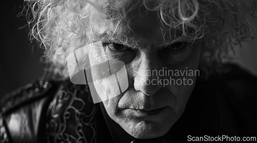 Image of Old White Man with Blond Curly Hair Goth style Illustration.