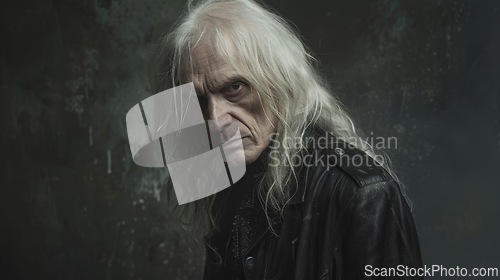 Image of Old White Man with Blond Straight Hair Goth style Illustration.
