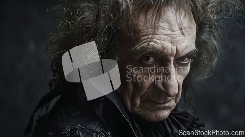 Image of Old White Man with Brown Curly Hair Goth style Illustration.