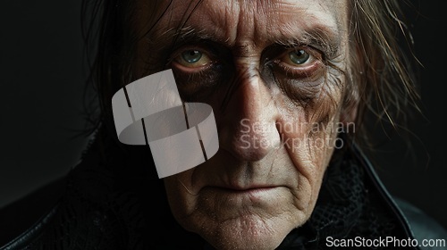 Image of Old White Man with Brown Straight Hair Goth style Illustration.
