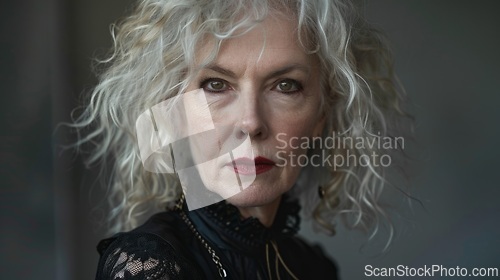 Image of Old White Woman with Blond Curly Hair Goth style Illustration.