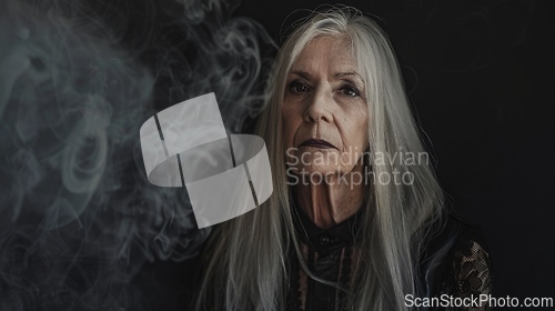 Image of Old White Woman with Blond Straight Hair Goth style Illustration.