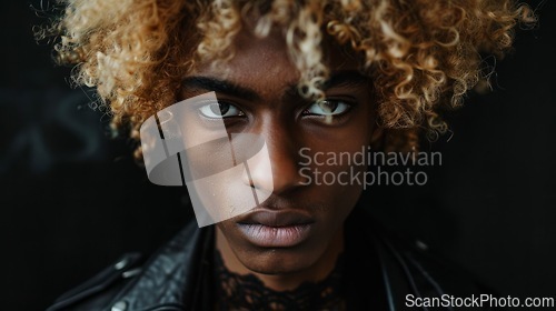 Image of Teen Black Man with Blond Curly Hair Goth style Illustration.