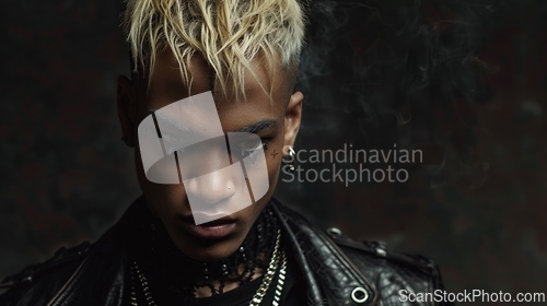 Image of Teen Black Man with Blond Straight Hair Goth style Illustration.