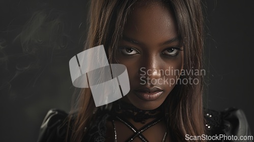 Image of Teen Black Woman with Brown Straight Hair Goth style Illustration.