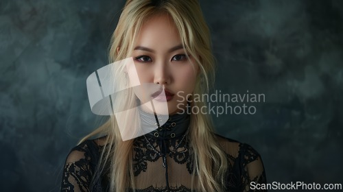 Image of Teen Chinese Woman with Blond Straight Hair Goth style Illustration.