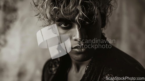 Image of Teen Indian Man with Blond Curly Hair Goth style Illustration.