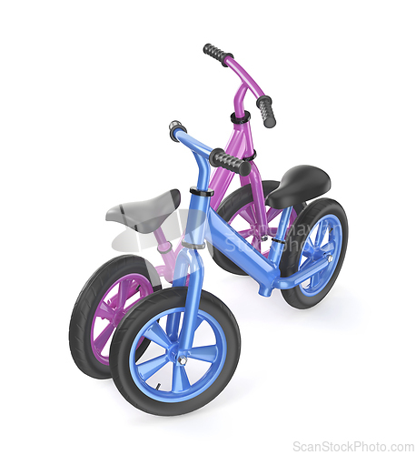 Image of Blue and pink balance bikes