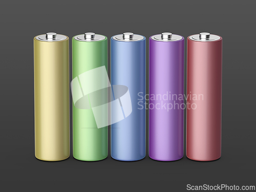 Image of Row with five AA size batteries
