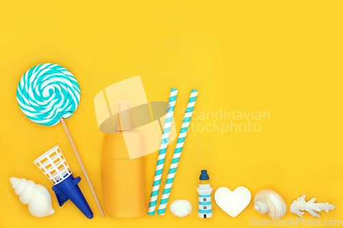 Image of Summer Suntan Lotion and Beach Decorative Objects