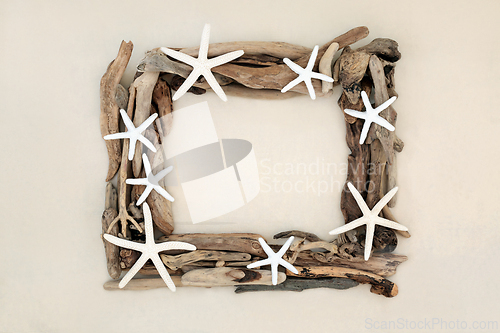 Image of Starfish Seashell and Driftwood Abstract Frame