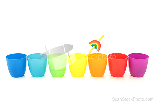 Image of Rainbow Colored Drinking Cups Minimal Composition