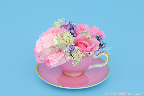 Image of Surreal Rose Elder and Lavender Flower Tea Cup Design