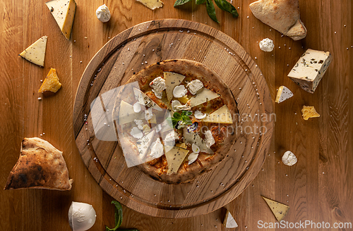 Image of Gourmet artisanal cheese pizza