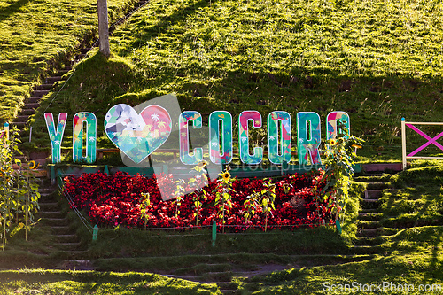 Image of Sign Yo Love Cocora in Entertainment center in Valle del Cocora Valley. Salento, Quindio department. Colombia