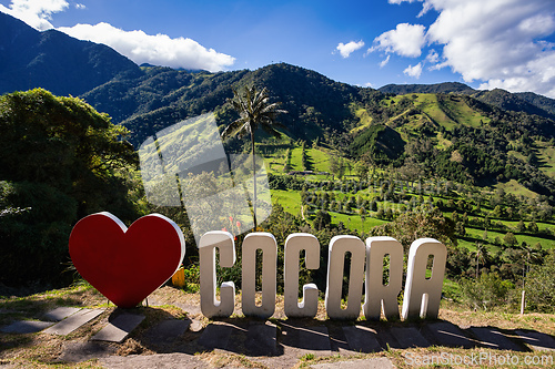 Image of Sign Yo Love Cocora in Entertainment center in Valle del Cocora Valley. Salento, Quindio department. Colombia