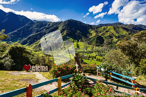 Image of Sign Yo Love Cocora in Entertainment center in Valle del Cocora Valley. Salento, Quindio department. Colombia
