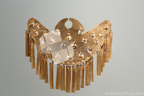 Image of Pre-Columbian gold artifact in the Museo del Oro. Famous Gold Museum, Bogota, Colombia.