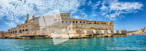 Image of Stone ramparts of Fort St. Angelo, Birgu Malta.