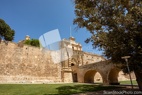 Image of Entrance bridge and gate to Mdina, Malta.