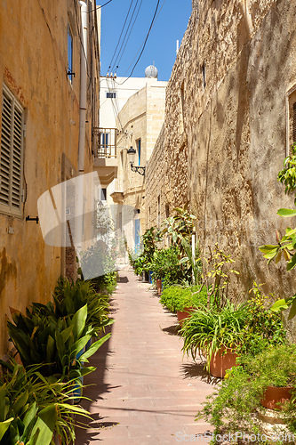 Image of One of the small historic hidden streets in ancient city Rabat. Malta
