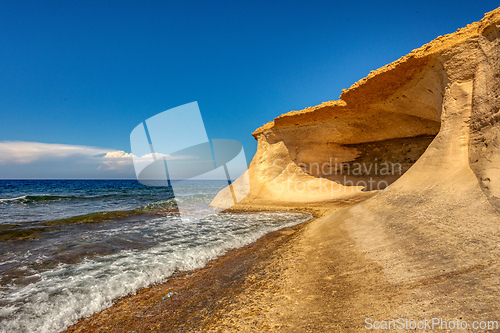Image of Xwejni Bay, famous beach of island of Gozo, Malta.