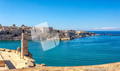 Image of Stone ramparts of Fort St. Angelo, Birgu Malta.