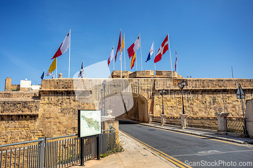Image of Gate of Provence Birgu and city fortification. Malta.