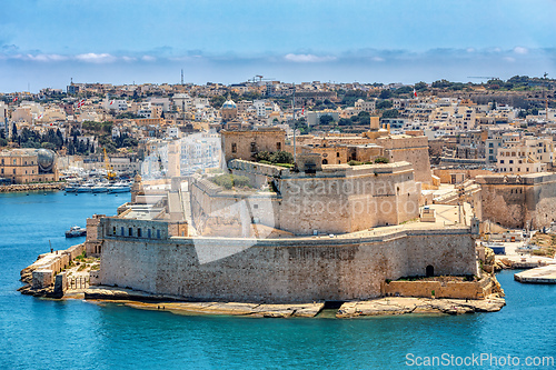 Image of Stone ramparts of Fort St. Angelo, Birgu Malta.