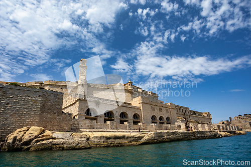 Image of Stone ramparts of Fort St. Angelo, Birgu Malta.