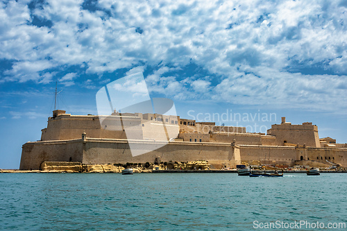 Image of Stone ramparts of Fort St. Angelo, Birgu Malta.