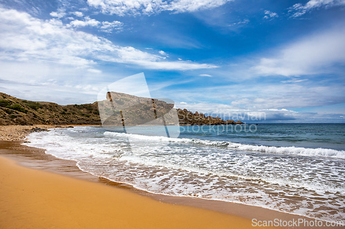 Image of Golden Bay and beach (Ghajn Tuffieha) with turquoise, azure sea. Malta