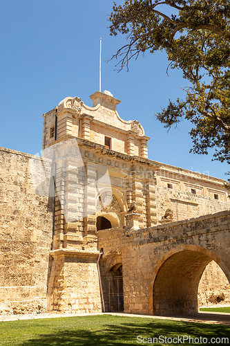 Image of Entrance bridge and gate to Mdina, Malta.