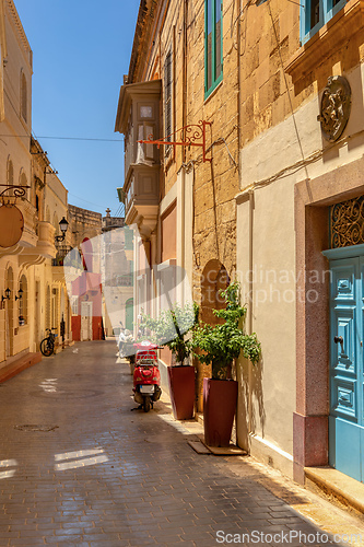 Image of One of the small historic hidden streets in ancient city Victoria. Gozo Malta