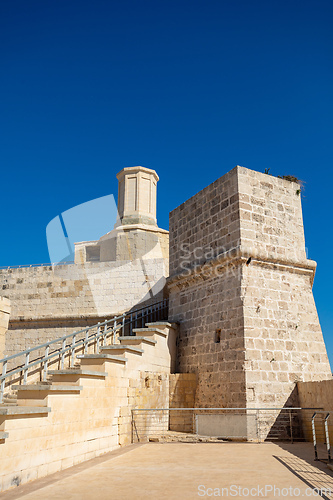 Image of Stone ramparts of Fort St. Angelo, Birgu Malta.