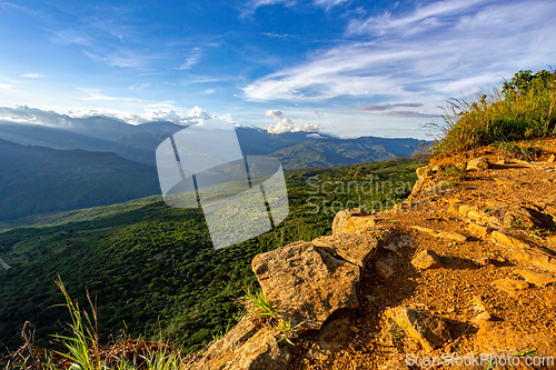 Image of El Camino Real trail in Barichara. Andes mountains, Colombia.