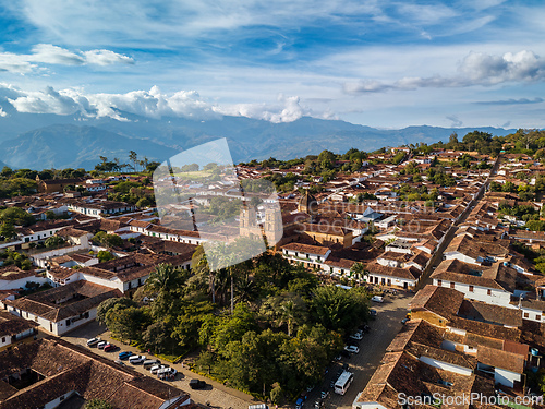 Image of Heritage town Barichara, aerial view of beautiful colonial architecture. Colombia