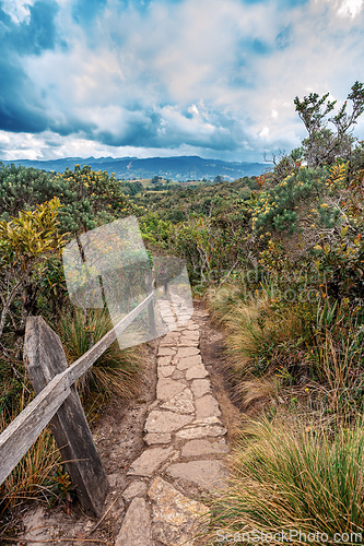 Image of Lake Guatavita trail (Laguna Guatavita) located in the Colombian Andes. Cundinamarca department of Colombia
