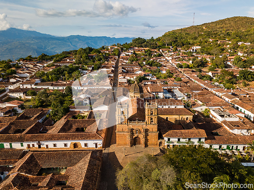 Image of Heritage town Barichara, aerial view of beautiful colonial architecture. Colombia