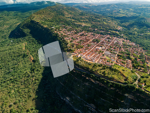 Image of Heritage town Barichara, aerial view of beautiful colonial architecture. Colombia