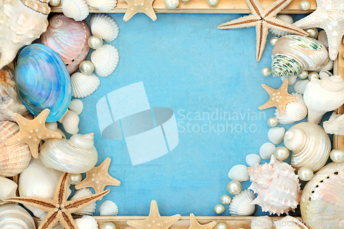 Image of Seashell and Pearl Decoration Background Frame