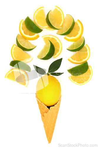Image of Surreal Ice Cream Cone with Healthy Lemon Lime Fruit